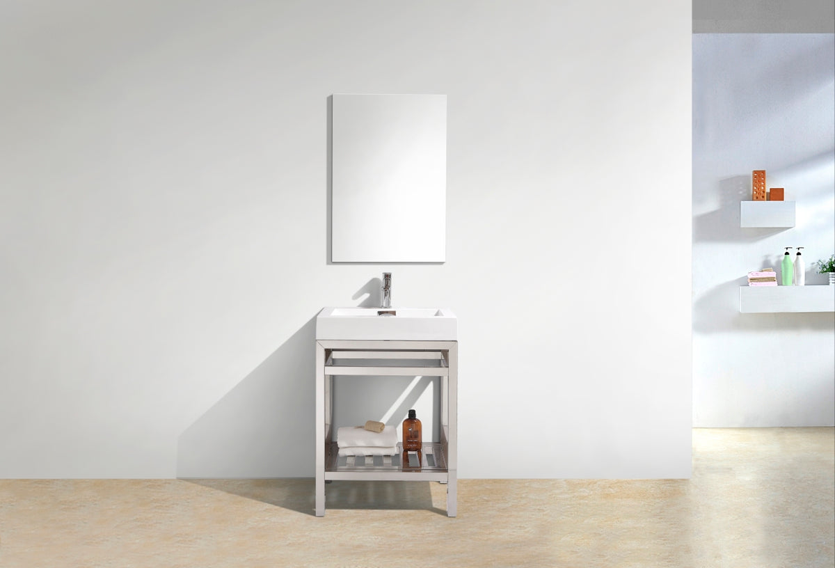 Kube Cisco 24" Stainless Steel Console w/ White Acrylic Sink Chrome
