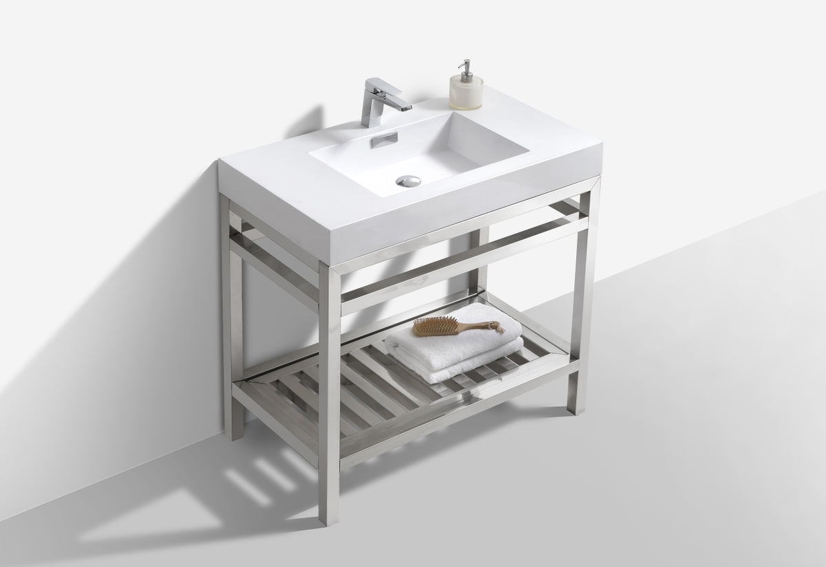 Kube Cisco 36" Stainless Steel Console w/ White Acrylic Sink Chrome