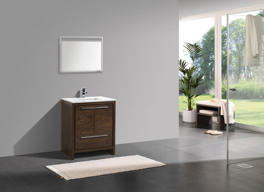 30'' KubeBath Dolce Rosewood Modern Bathroom Vanity with White Quartz Counter-Top - Restock ETA Mid of Oct