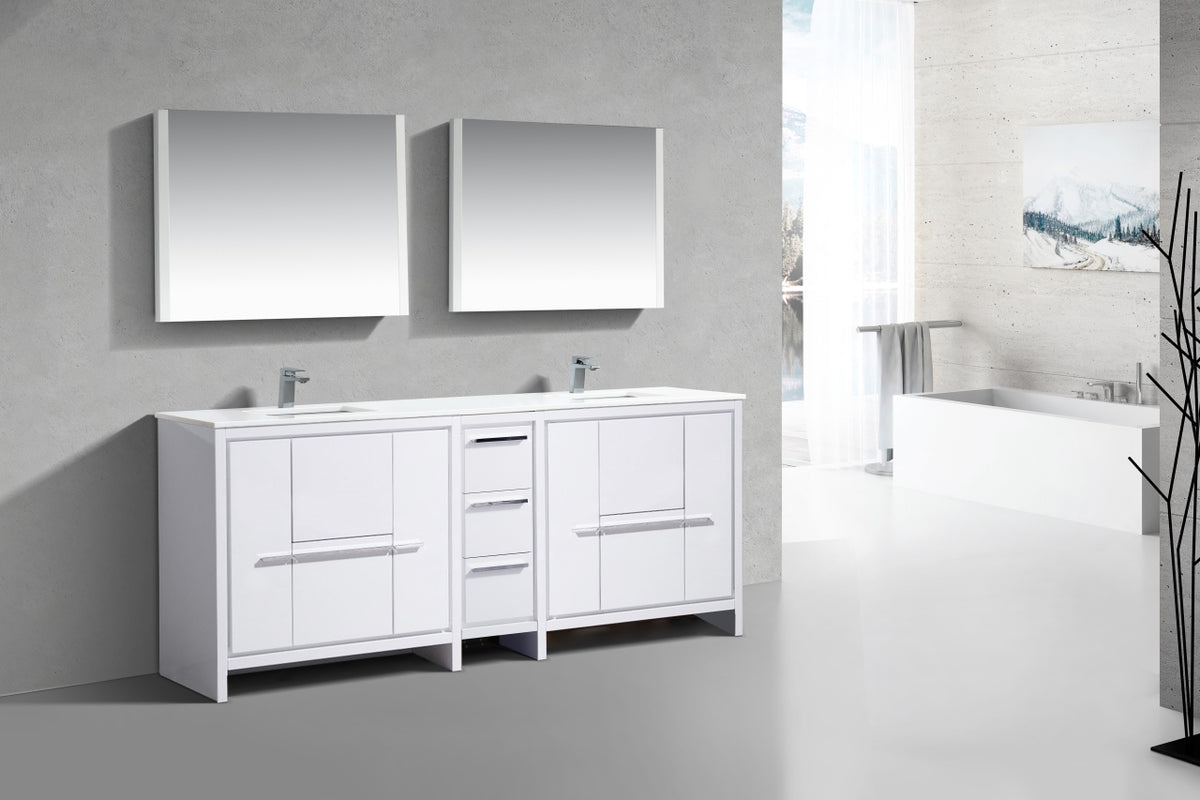 83'' KubeBath Dolce Double Sink High Gloss White Modern Bathroom Vanity with White Quartz Counter-Top
