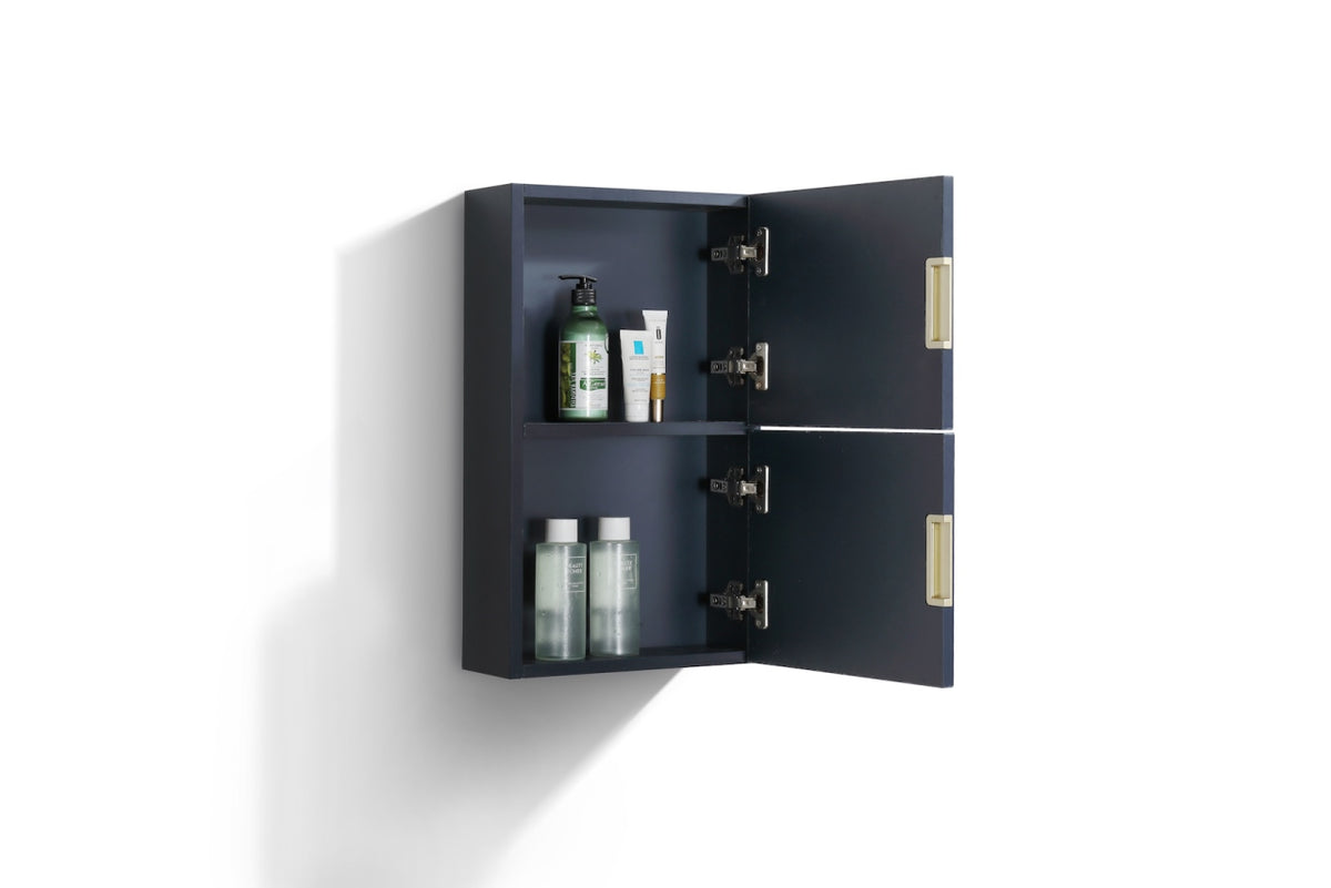 Kubebath 14'' Navy Blue Wall Mount Linen Side Cabinet w/ 2 Storage Areas