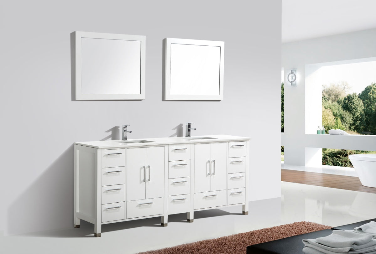Anziano 84" Gloss White Double Sink Vanity w/ Quartz Countertop