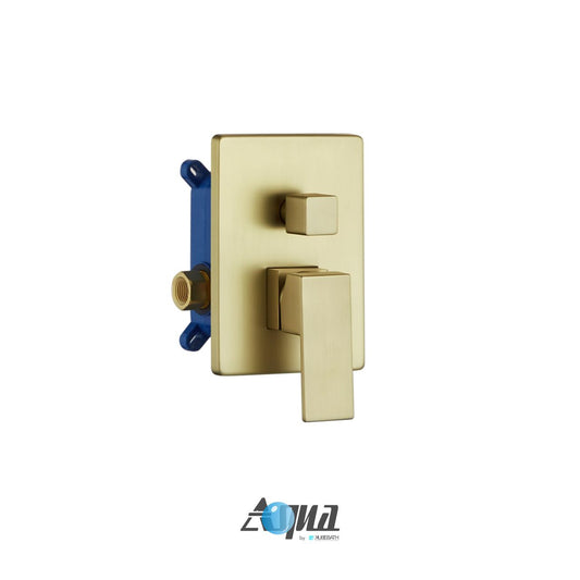 Aqua Piazza Brushed Gold Shower Set w/ 8" Ceiling Mount Square Rain Shower and Handheld