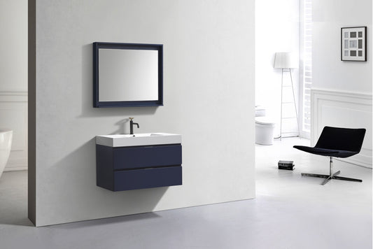 Bliss 36" Navy Blue Wall-Mount Modern Bathroom Vanity