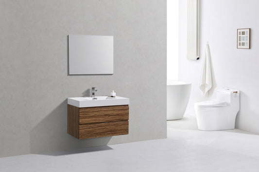 Bliss 36" High Gloss Chestnut Wall Mount Modern Bathroom Vanity