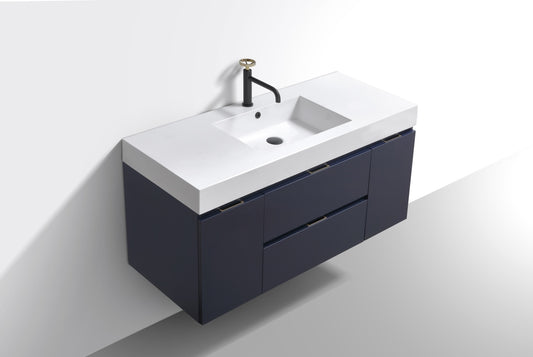 Bliss 48" Navy Blue Wall Mount Single Sink Modern Bathroom Vanity