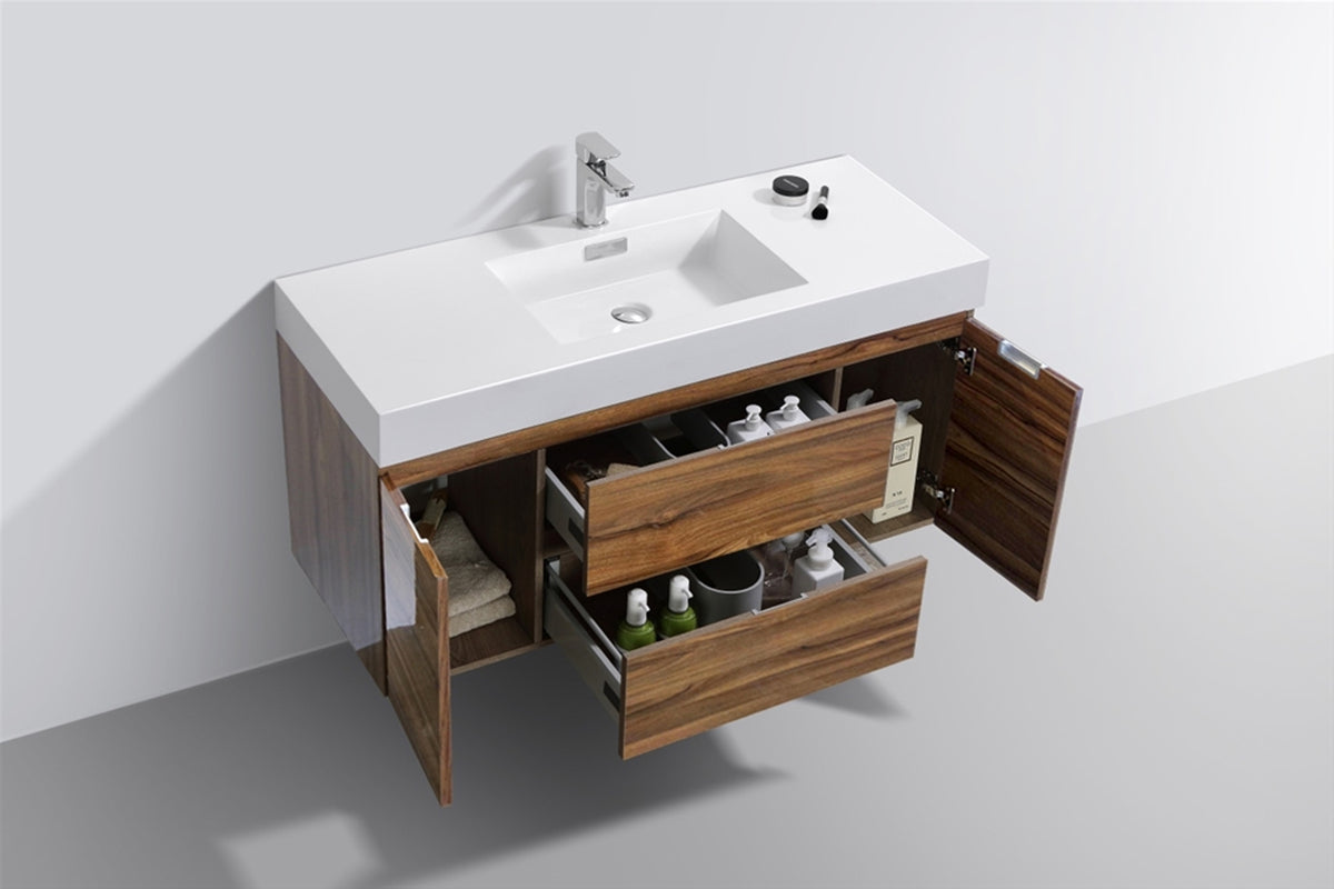 Bliss 48" Danish Teak Wall Mount Single Sink Modern Bathroom Vanity
