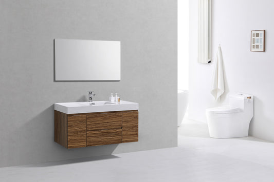 Bliss 48" High Glossy Chestnut Wood Wall Mount Single Sink Modern Bathroom Vanity