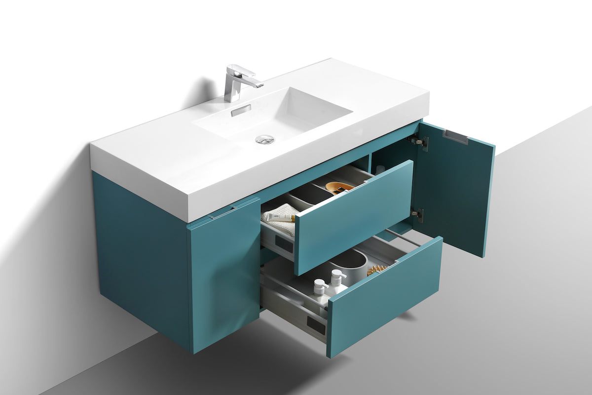 Bliss 48" Teal Green Wall Mount Single Sink Modern Bathroom Vanity