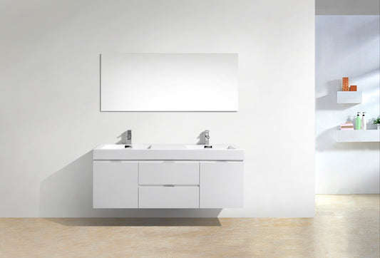 Bliss 60" High Gloss White Wall Mount Double Sink Vanity