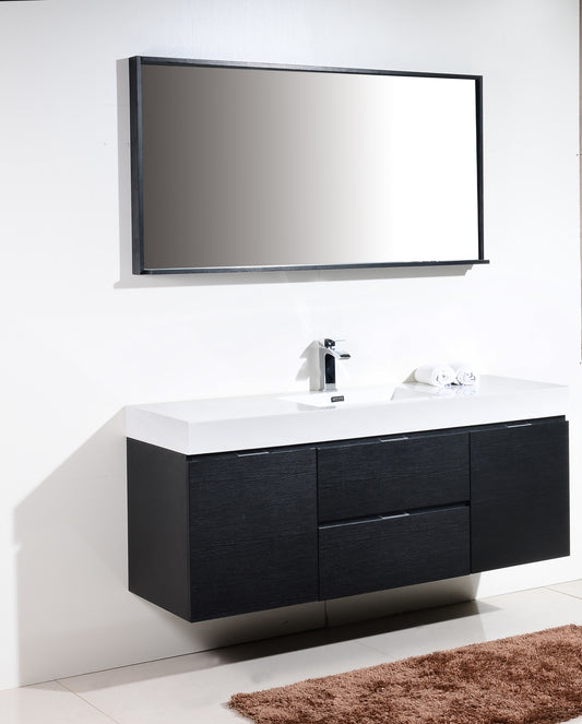 Bliss 60" Black Wall Mount Single Sink Modern Bathroom Vanity