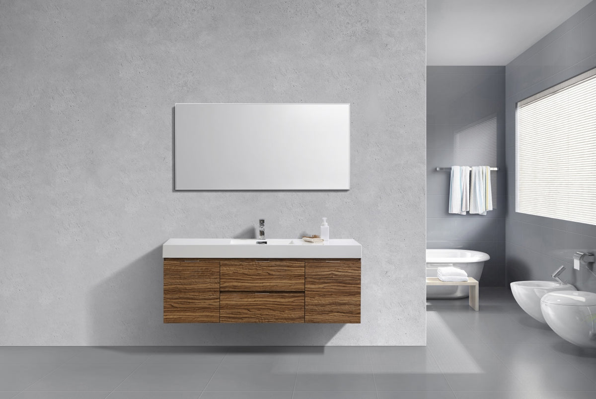 Bliss 60" High Glossy Chestnut Wood Wall Mount Single Sink Modern Bathroom Vanity