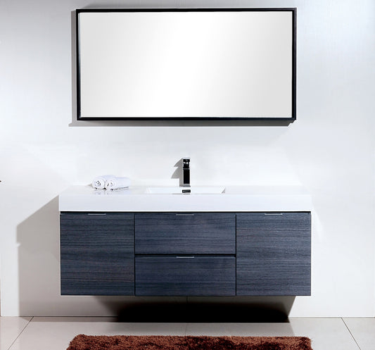 Bliss 60" Gray Oak Wall Mount Single Sink Modern Bathroom Vanity