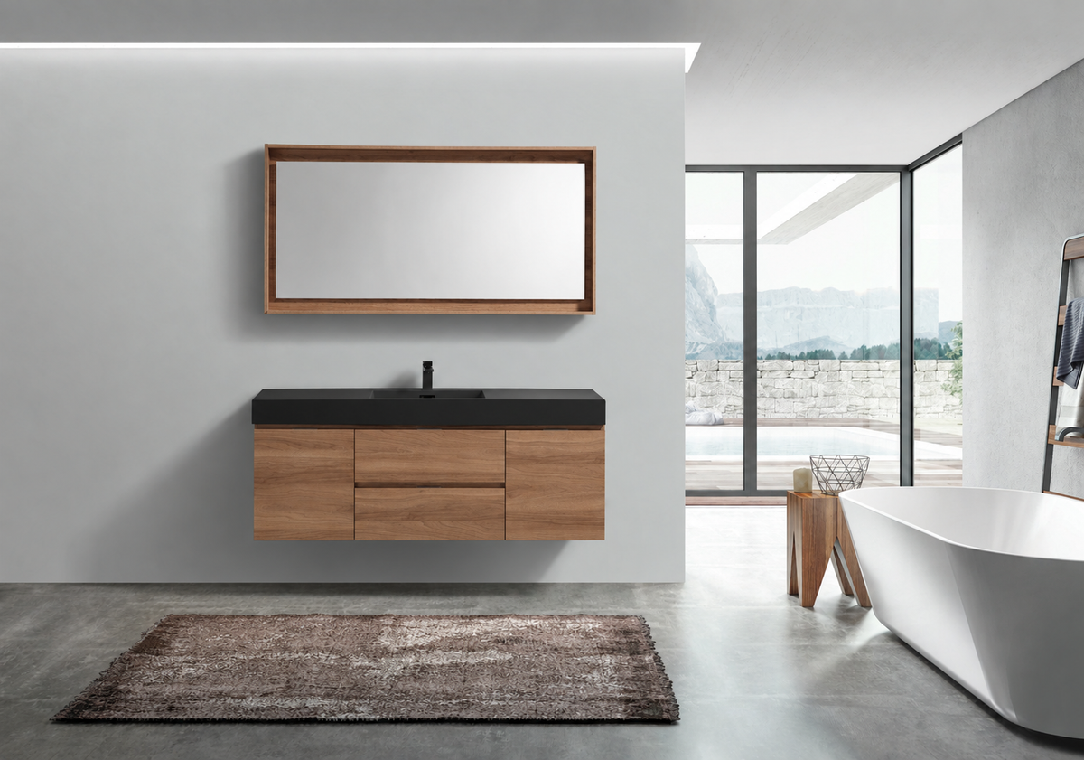 Bliss 60" Honey Oak Wall Mount Single Sink Modern Bathroom Vanity