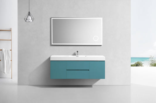 Bliss 60" Teal Green Wall Mount Single Sink Modern Bathroom Vanity