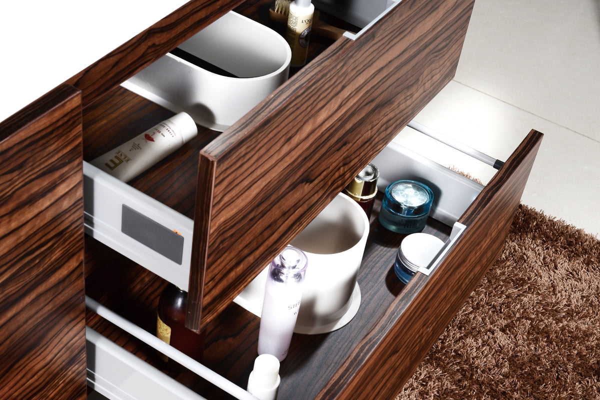 Bliss 60" Walnut Wall Mount Single Sink Modern Bathroom Vanity