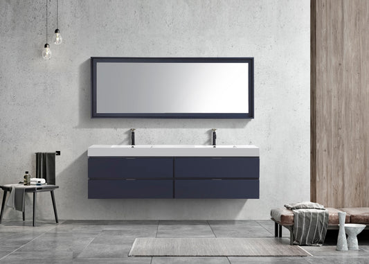 Bliss 80" Navy Blue Wall-Mount Double Sink Modern Bathroom Vanity
