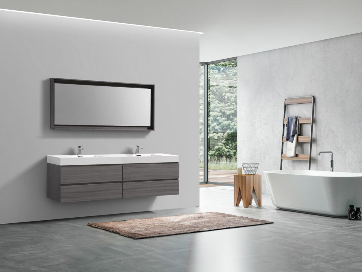 Bliss 80" Vulcan Ash Grey Wall-Mount Double Sink Modern Bathroom Vanity