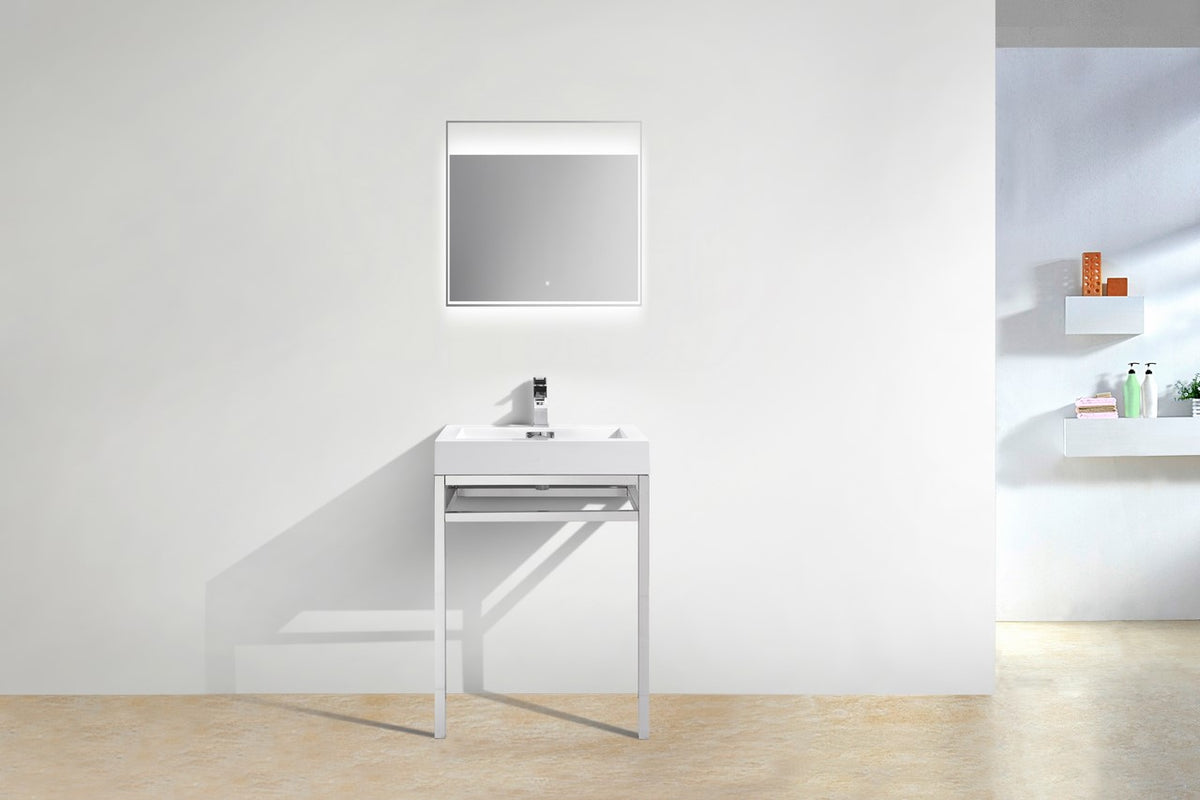 Haus 24" Stainless Steel Console w/ White Acrylic Sink Chrome