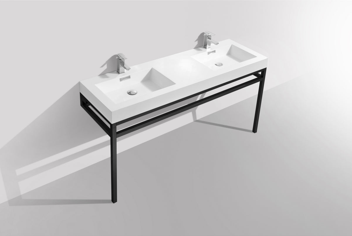 Haus 60" Double Sink Stainless Steel Console w/ White Acrylic Sink Matte Black