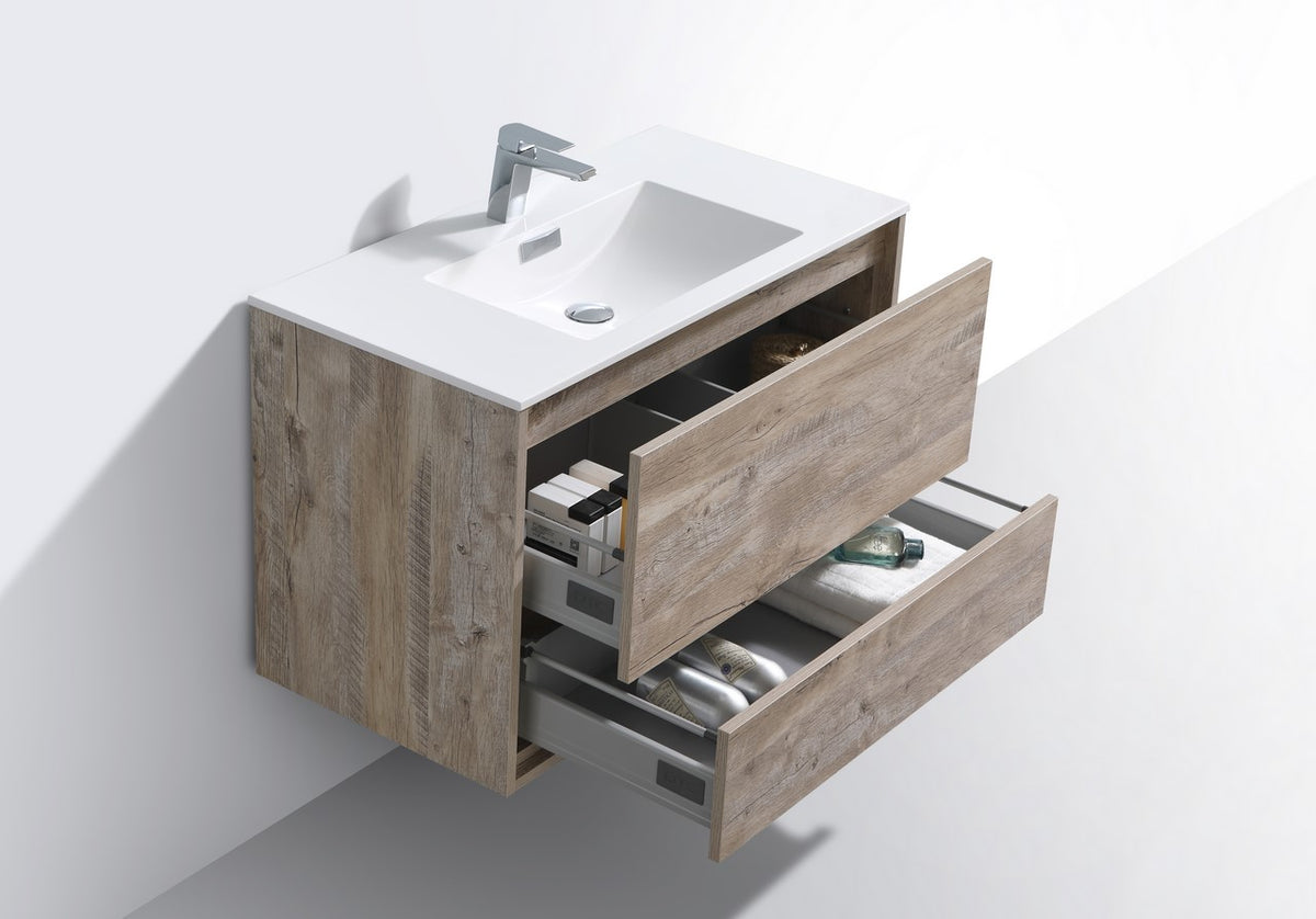 DeLusso 36" Nature Wood Wall Mount Modern Bathroom Vanity