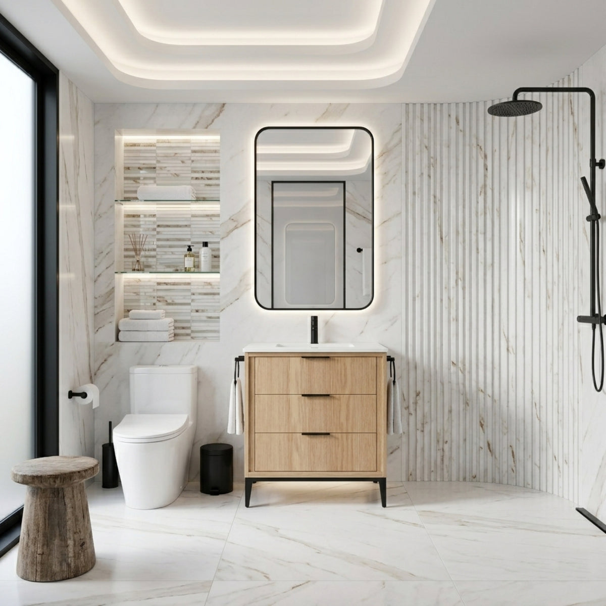 Divani 30" Oakwood Bathroom Vanity with Quartz Countertop - Restock ETA Mid Nov