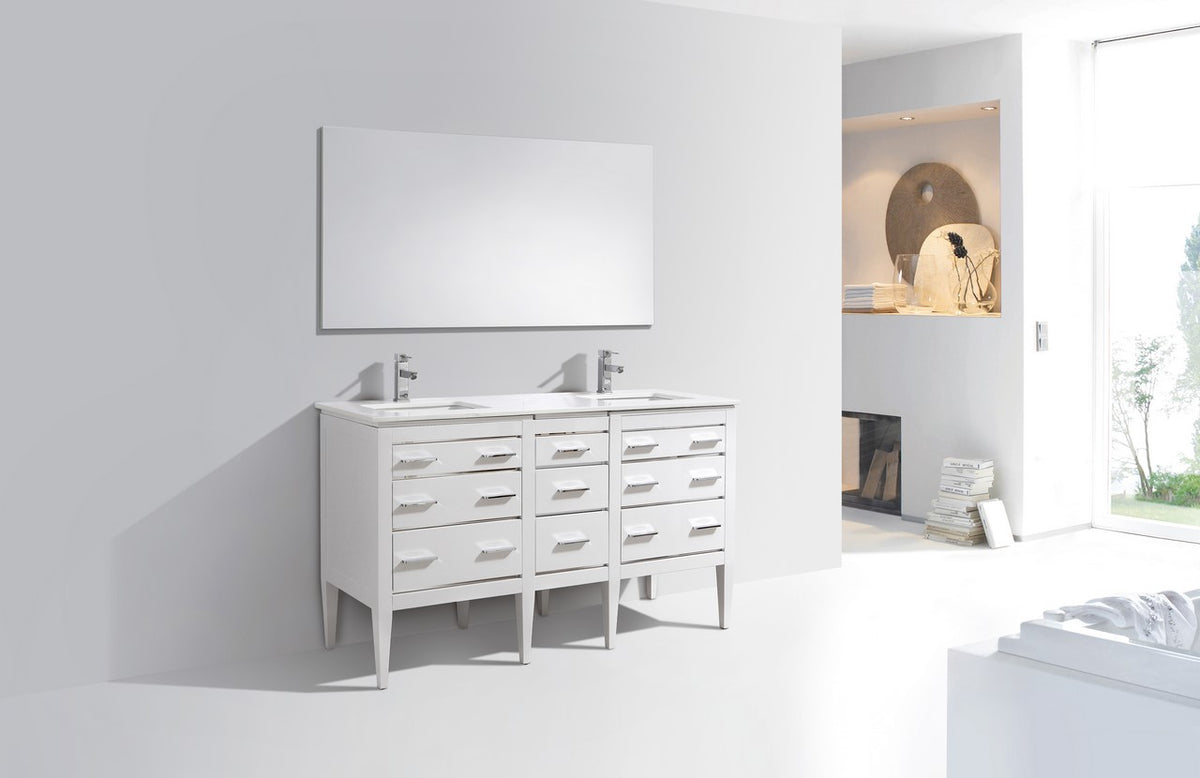 Eiffel 60'' High Gloss White Vanity W/ Quartz Counter Top