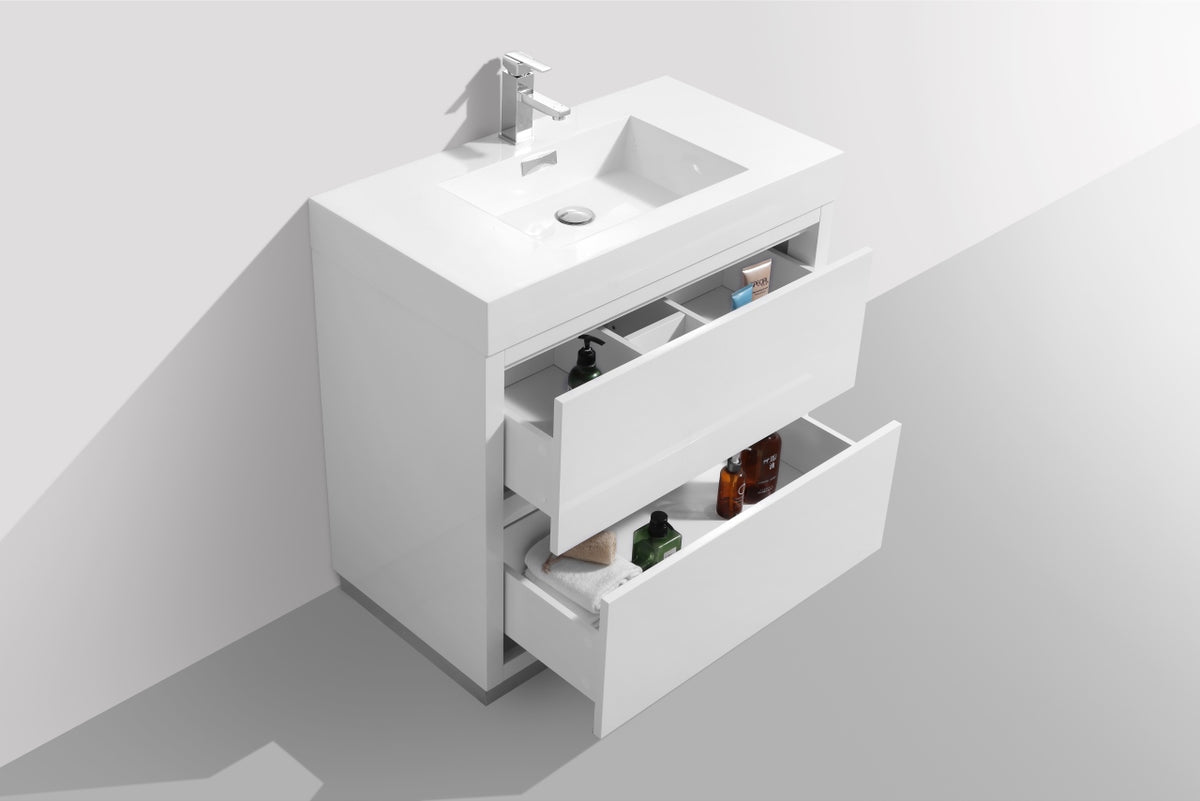 Bliss 36" Modern Floor Mount Bathroom Vanity – High Gloss White