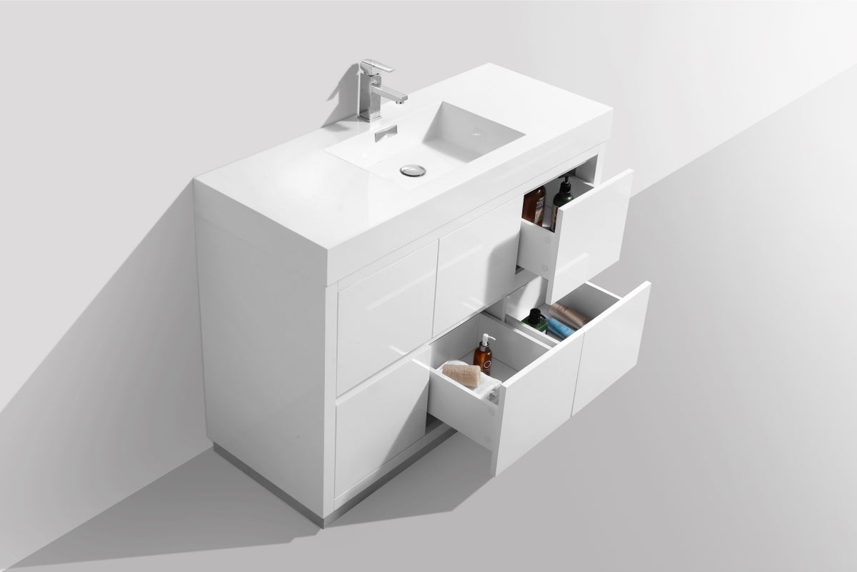 Bliss 48" Single Sink Floor Mount Modern Bathroom Vanity – High Gloss White