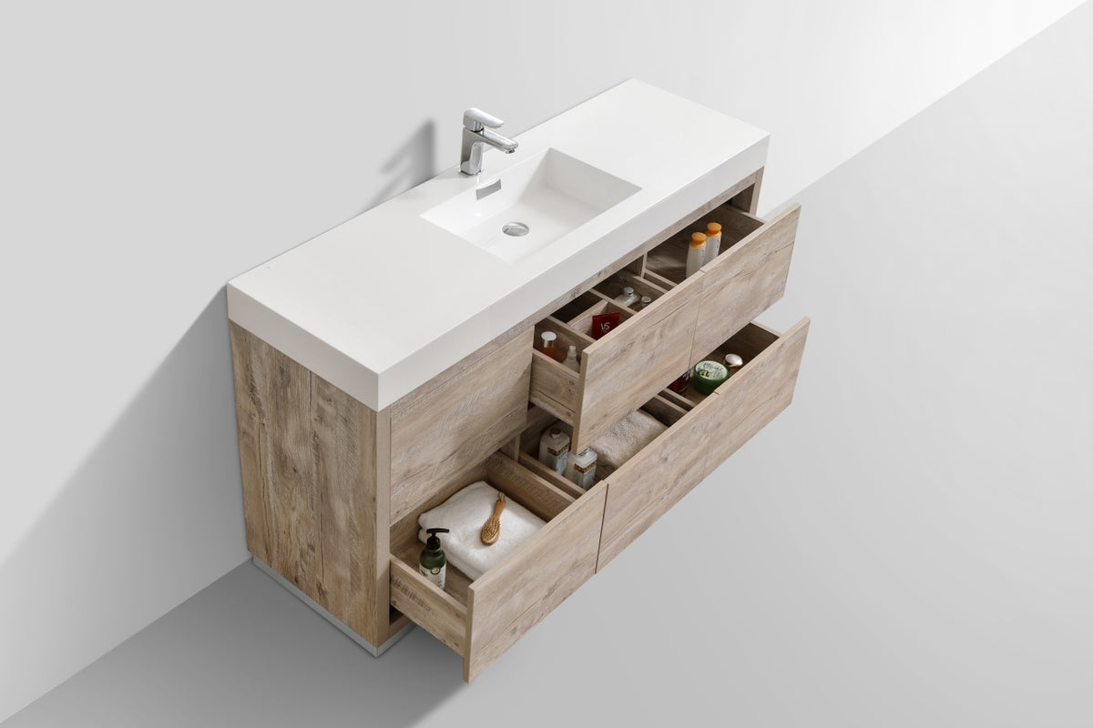Bliss 60" Modern Single Sink Floor Mount Bathroom Vanity – Nature Wood