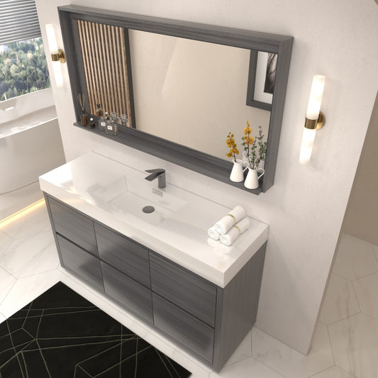 Bliss 60" Single Sink Floor Mount Vulcan Ash Grey Modern Bathroom Vanity