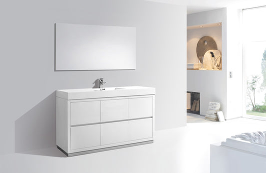 Bliss 60" Single Sink Floor Mount High Gloss White Modern Bathroom Vanity