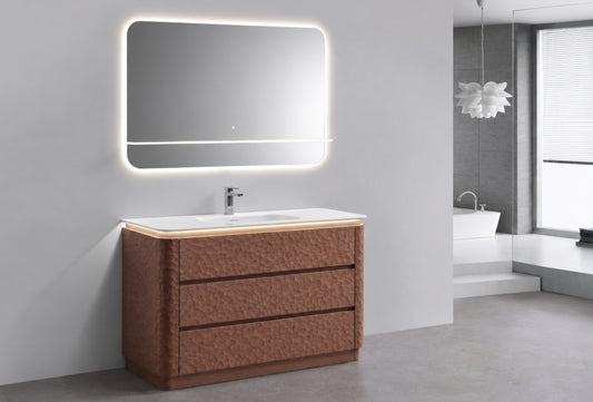48" Lumi Floor-Mount Single Sink Modern Bathroom Vanity – Weathered Wood - ETA End of Nov