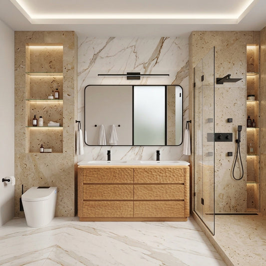 60" Lumi Double Sink Floor-Mount Modern Bathroom Vanity – Oakwood - ETA End of Nov
