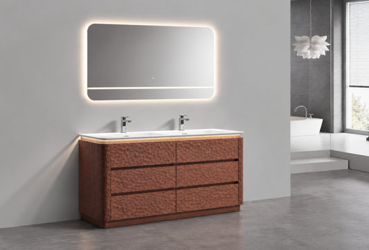 60" Lumi Double Sink Floor-Mount Modern Bathroom Vanity – Weathered Wood - ETA End of Nov