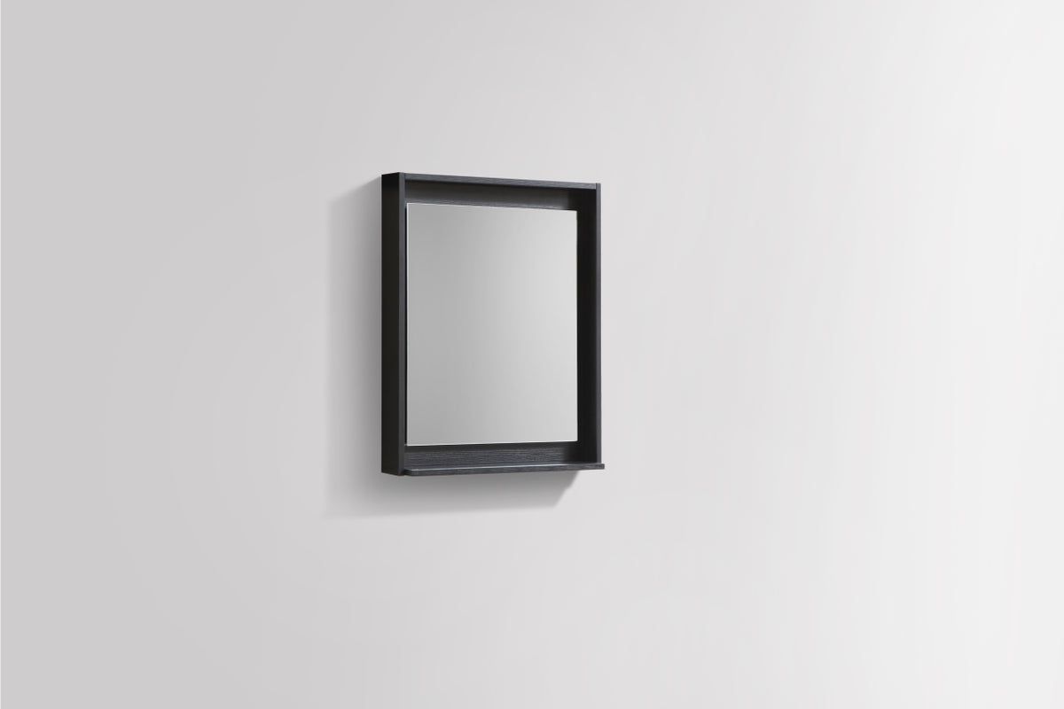 24" Framed Wall Mirror with Built-In Shelf – Black