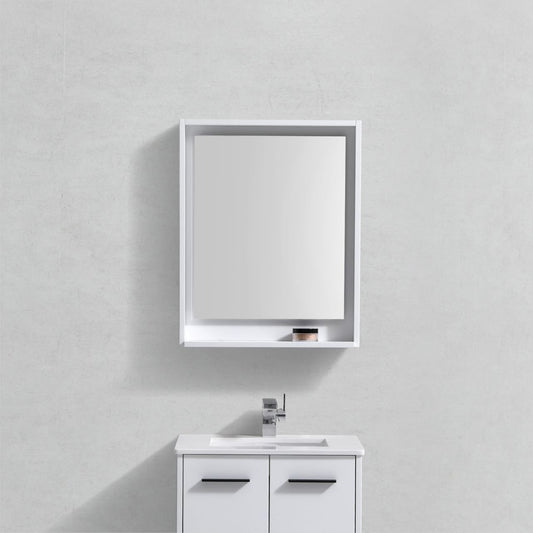 24" Wide Mirror w/ Shelf High Gloss White