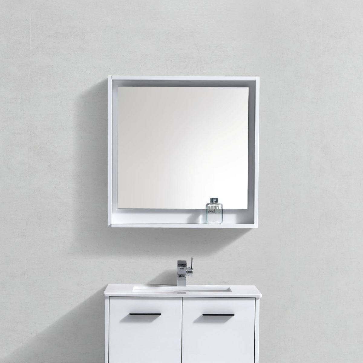 30" Wide Mirror w/ Shelf High Gloss White