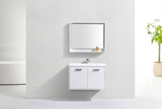 BOSCO 36" High Gloss White Modern Bathroom Vanity w/ Quartz Countertop