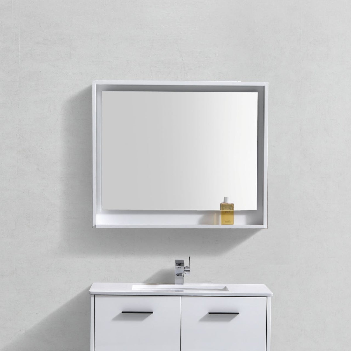 36" Wide Mirror w/ Shelf Gloss White