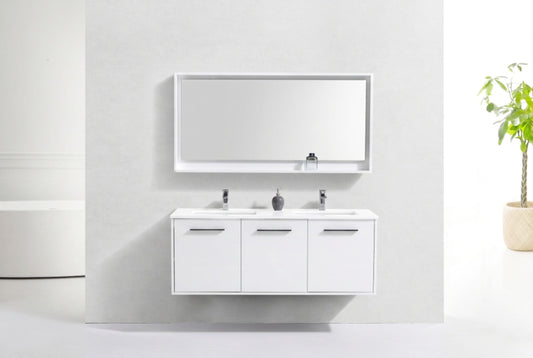 BOSCO 60" High Gloss White Modern Bathroom Vanity w/ Quartz Countertop