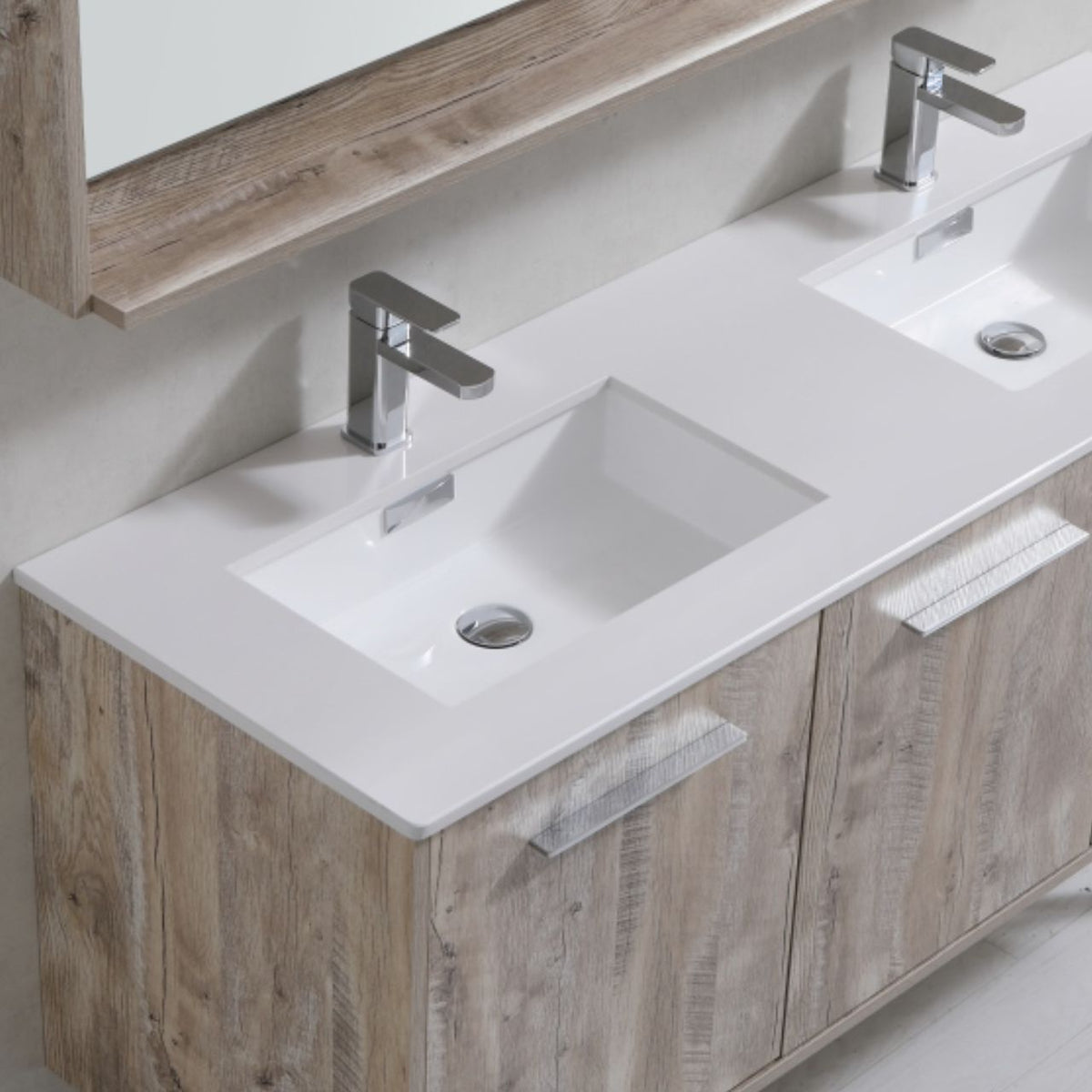Bosco 60" Wall Mount Nature Wood Modern Bathroom Vanity w/ Quartz Countertop