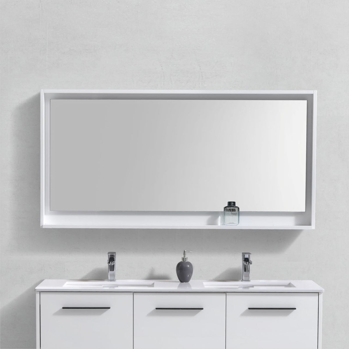 60" Wide Mirror w/ Shelf Gloss White Color