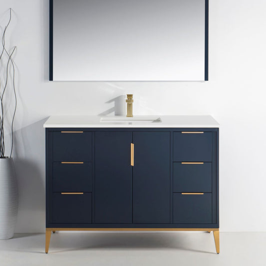 Divani 48'' Navy Blue Vanity W/ Quartz Counter Top - Restock ETA Mid of Nov