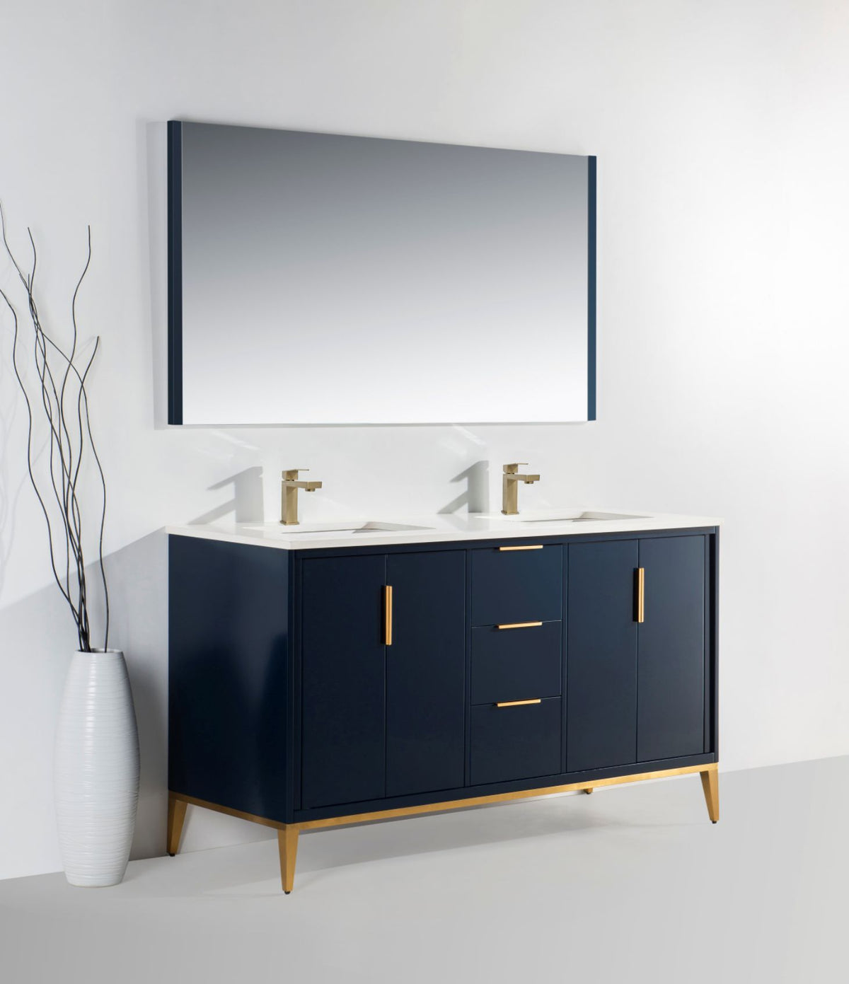 Divani 60" Navy Blue Double Sink Bathroom Vanity with Quartz Countertop