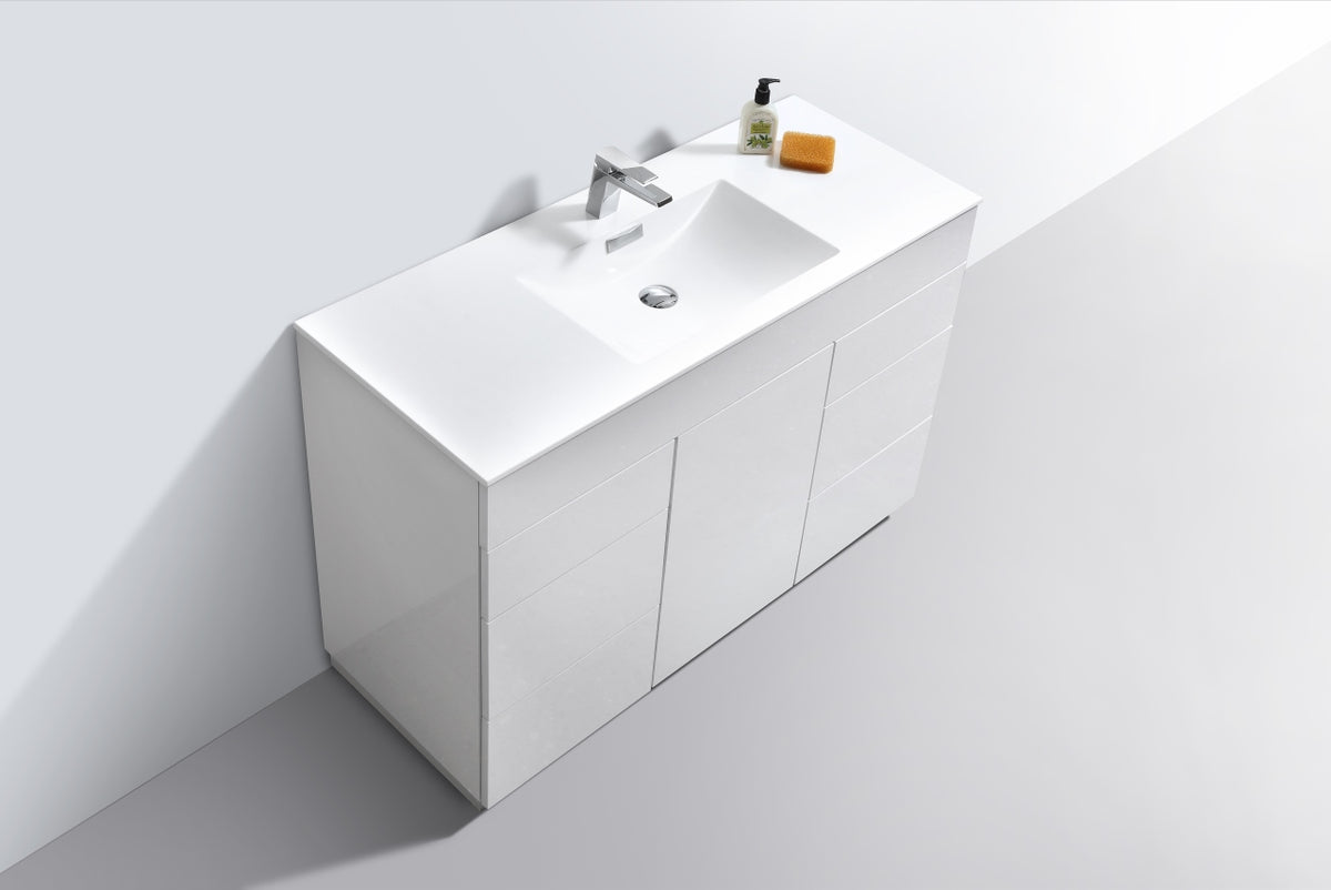 48" Milano Gloss White Floor Mount Modern Bathroom Vanity
