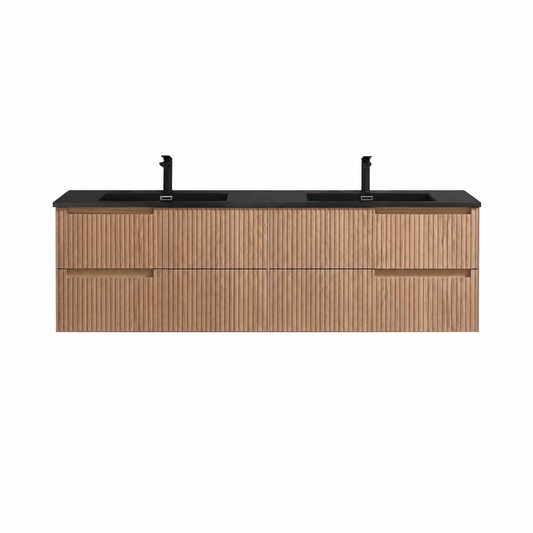 Kubebath Fiore 72'' Oakwood Double Sink Wall Mount Vanity
