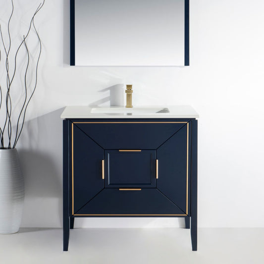 Vetro 36'' Navy Blue Vanity W/ Quartz Counter Top