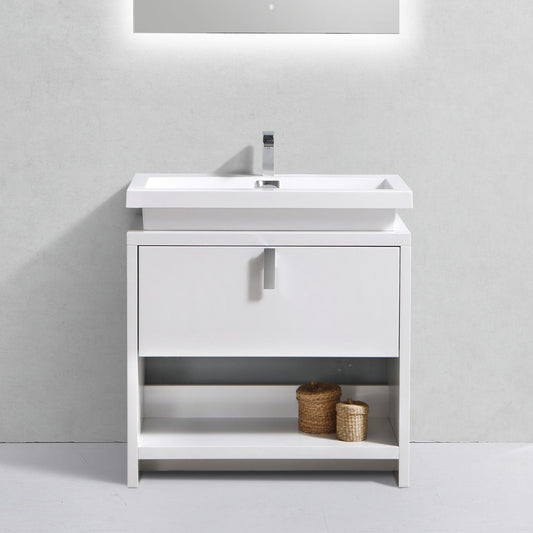 Levi 30" Gloss White Modern Bathroom Vanity w/ Cubby Hole