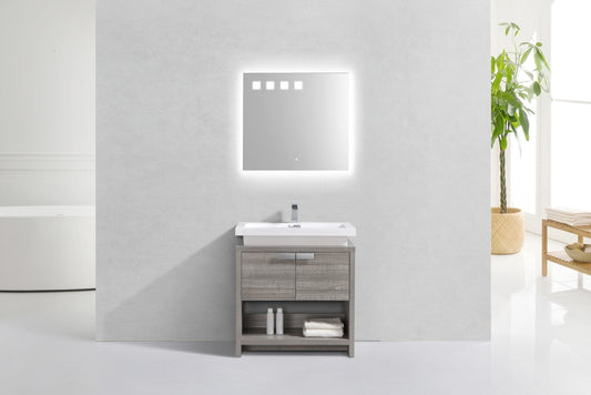 Levi 30" Ash Gray Modern Bathroom Vanity w/ Cubby Hole